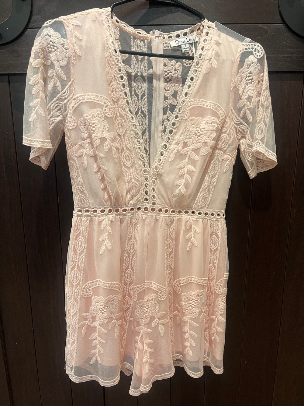Women's Blush Pink Embroidered Lace Dress